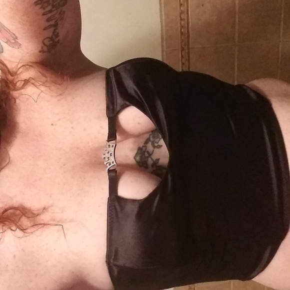 Dolls Kill Black Satin Boned Tube Top With Large Boob Keyhole & Crown Charm (M) - Picture 10 of 16